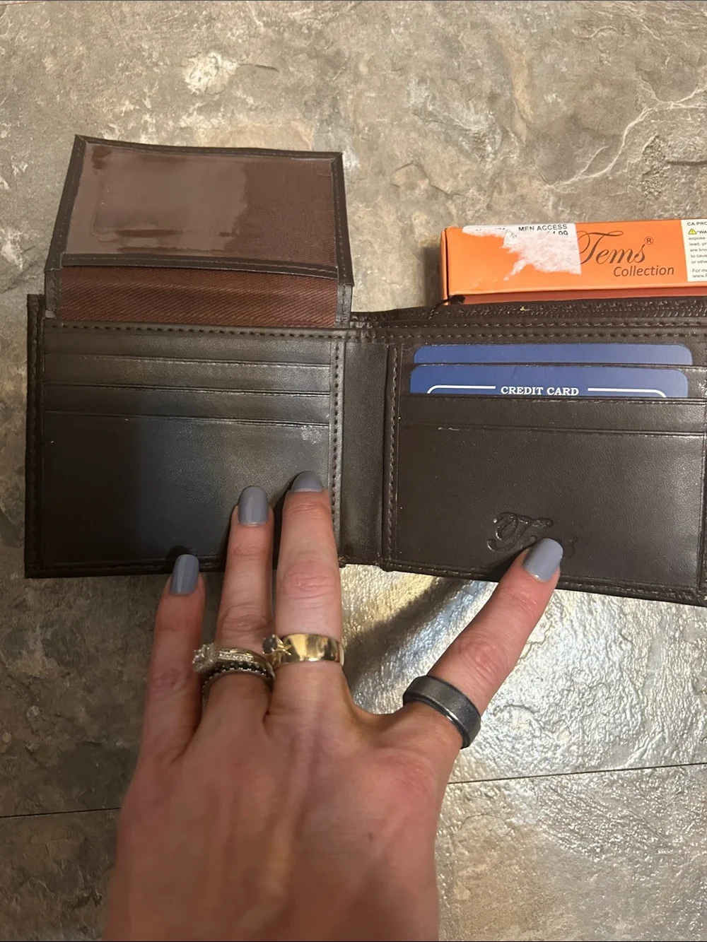 Tea Collection Dark Brown Textured Leather Money Clip Wallet
